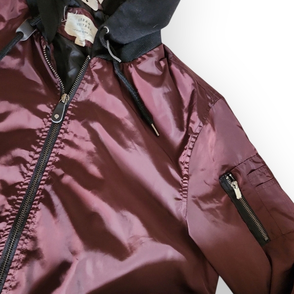 Urban Heritage Womens Burgundy Bomber Jacket with Black Trim Size MEDIUM - Picture 3 of 5